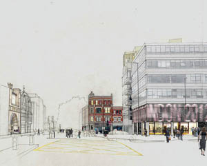 The Whitechapel High Street with the Whitechapel Gallery and the future CASS gallery opposite.