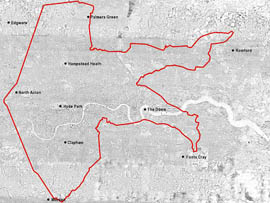Saemangeum area boundary superimposed on Greater London map.