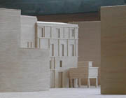 Design study model, early option of the Youl Hwa Dang Book Hall public façade, Art Yard and Entrance Portico Building. Model: Thomas Gantner, ARU, March 2007.